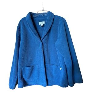Karen‎ Neuburger Blue Teddy Jacket Fleece Lounge Sleep Pockets Womens Size Large